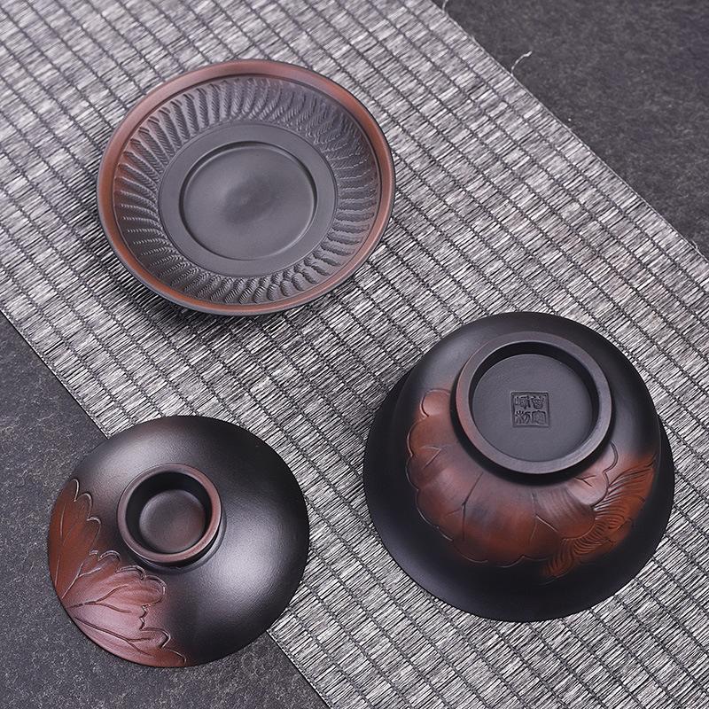 Vintage Purple Pottery Gaiwan Pot Bearing Chinese Handmade Tea Bowl Teacup Beauty Tea Infuser Household Travel Personal Teaware