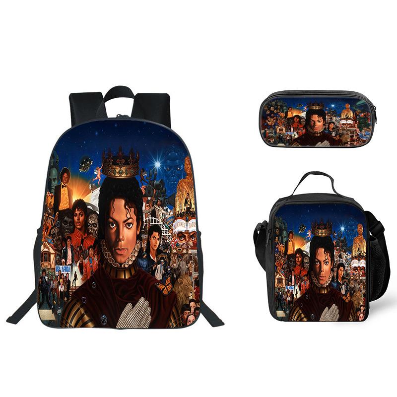 Student Backpack Lunch Bag Pencil Case 3-Piece Set, Waterproof Durable Large Capacity, MJ Pattern, Kids School Bag Set