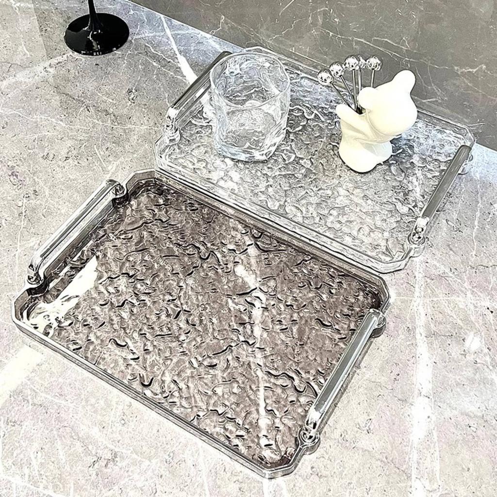 Water Wave Tray with Handles Versatile Rectangular Vanity Tray Clear Decorative Platter Bright Luxury Design for Living Room