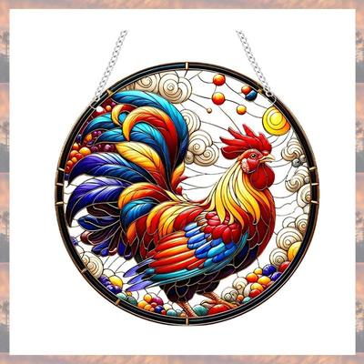 2025 Trend Hahn Acryl Fensterhänger 7,87" Hahn Sonnenfänger Buntglas Fensterpaneele Für Heim Garten Ornament
