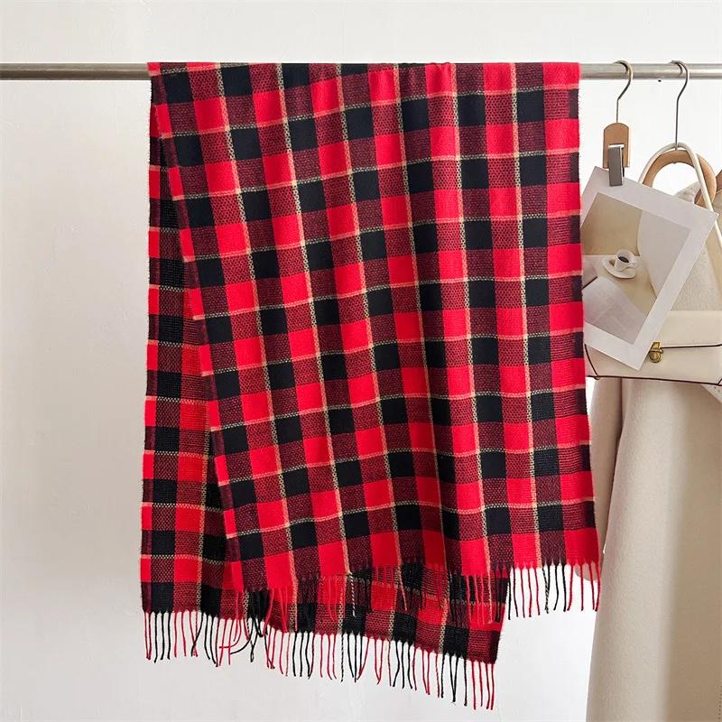 

Шарф из имитации кашемира Женский Мужской Зимние Шарфы Корейская Клетка Утолщенный Студенческий Осенний Унисекс Модный Шейный Теплый Шаль 204x64cm