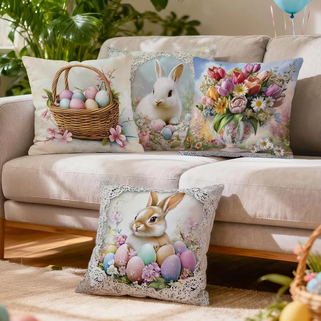 pcs Easter Illustration Pillowcase Printed Polyester cm Throw Pillow cover Decorative Sofa Cushion Pillowslip Home Decor