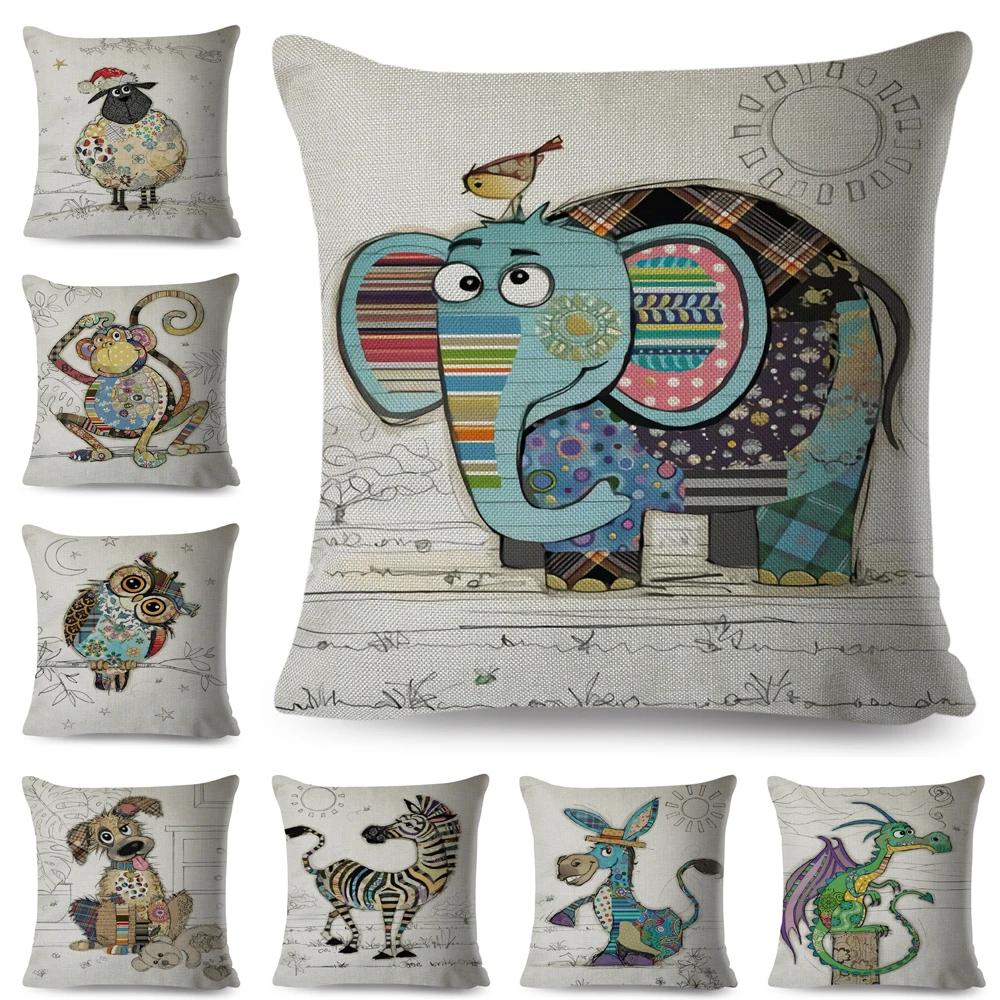 Nordic Style Cartoon Monkey Dog Cat Rabbit Cushion Cover Decor Children Drawing Animal Pillow Case for Sofa Home Car Pillowcase