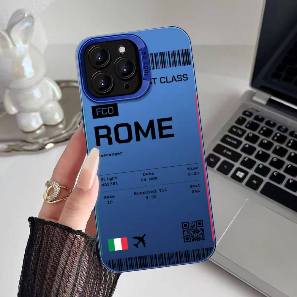 Italy Plane Travel Ticket Phone Case For iPhone 16 15 14 13 12 11 Plus Pro Max Multicolor Aurora Laser Shockproof Funda Cover