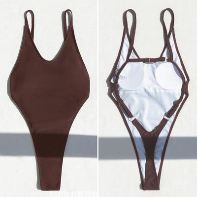 Damen Sexy Monokini V-Ausschnitt Ärmelloser Badeanzug Rückenfreies Design Figurbetonte Passform Einteiliger Bikini