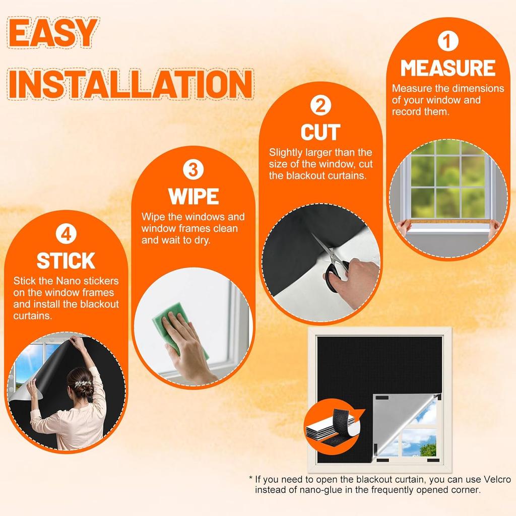 100% Black Out Window Cover Portable Blackout Shades Adhesive Thermal Blackout Blinds No Drill Guard Blind for Window Shades Temporary Room Home 40"