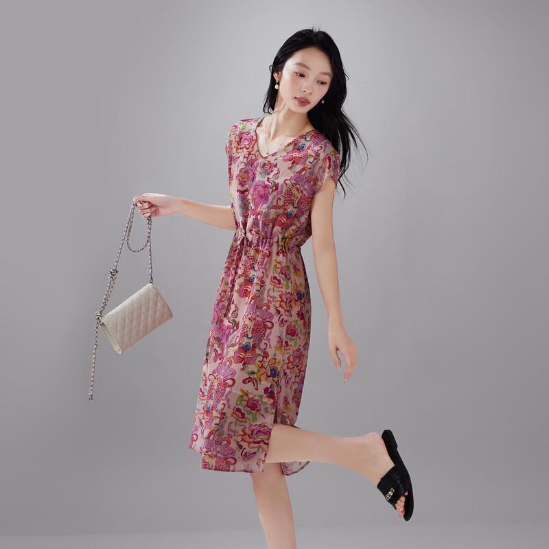 SOFSIL 2026 Summer 100% Silk Chinese Style Print Dress