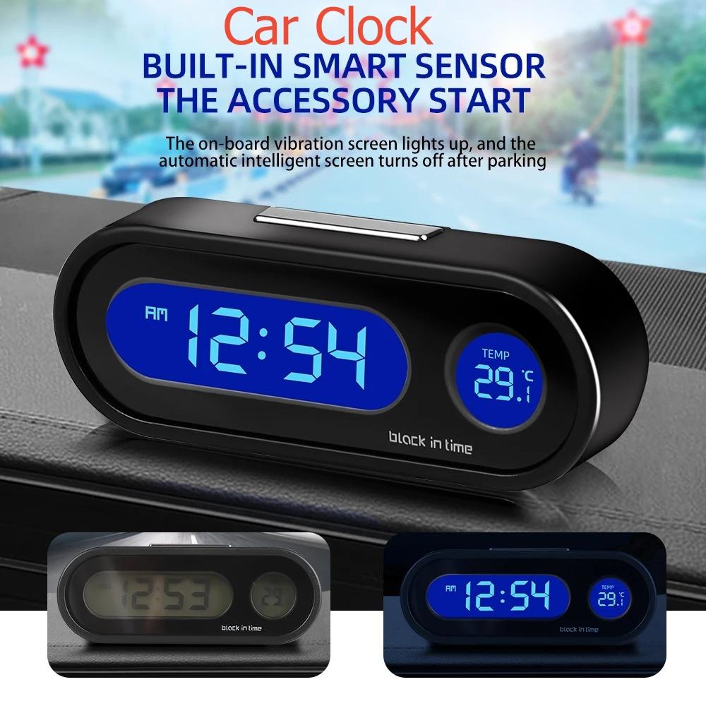 3-in-1 Mini Car Clock 7.5cm Digital Display - Temperature & Night Light for Dashboard