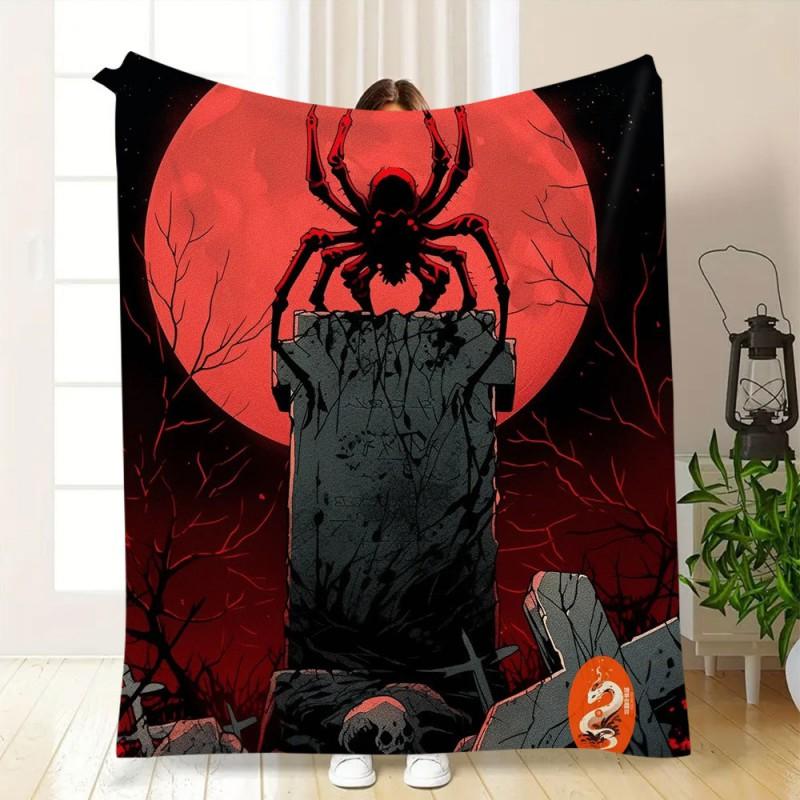 Soft Fleece Blanket With Halloween Digital Print Bed Sofa Nap Use Customizable Cartoon Geometric