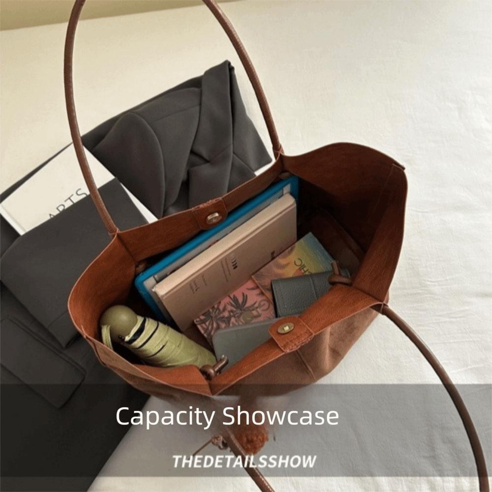 Vintage Suede Shoulder Bag Solid Color Large Capacity Shopper Handbag Comfortable Lightweight Underarm Bag Women