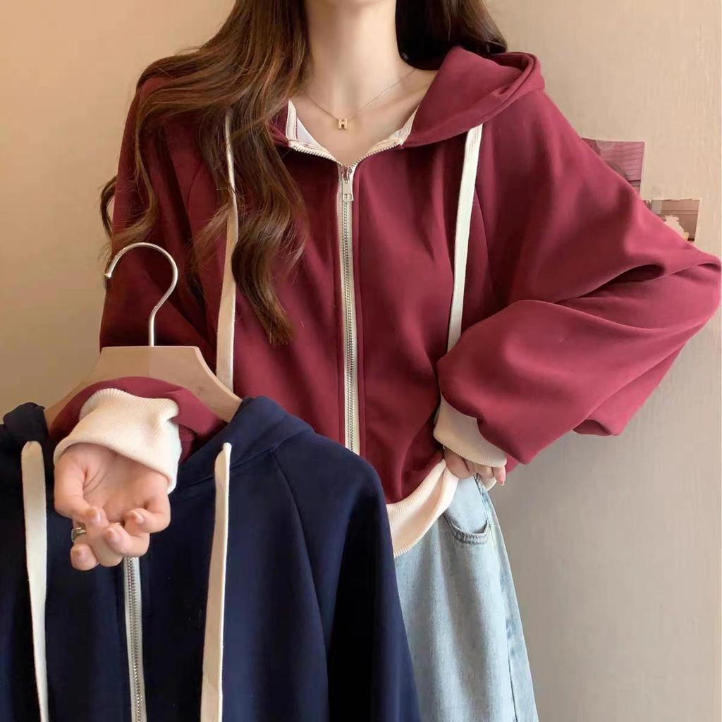 Plus Size Korean Style Hooded Sweatshirt Jacket - Slimming Autumn Streetwear, Belly Covering Short Cardigan for Women