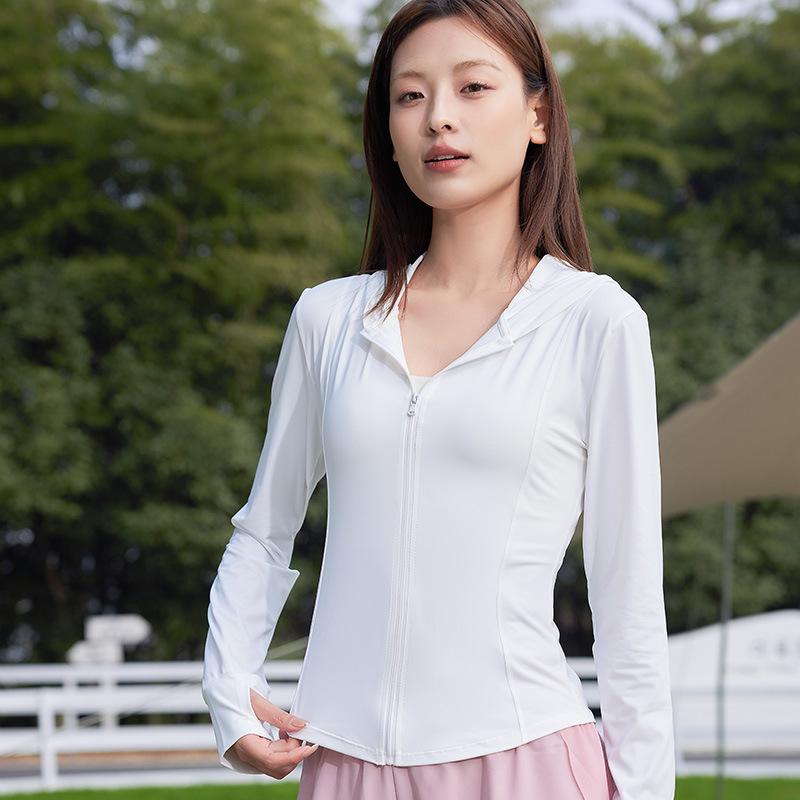 Women's Summer Solid Slim Fit Sun Protection Jacket Hooded Lightweight Cooling Outdoor Top Stylish UV Coat