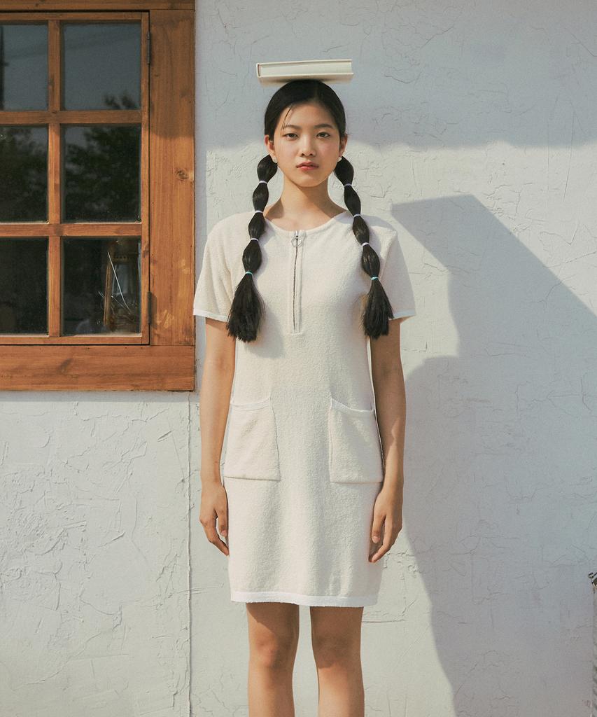 Banwonateullie Kn4224 Boucle Zip-Up Dress_Light Beige