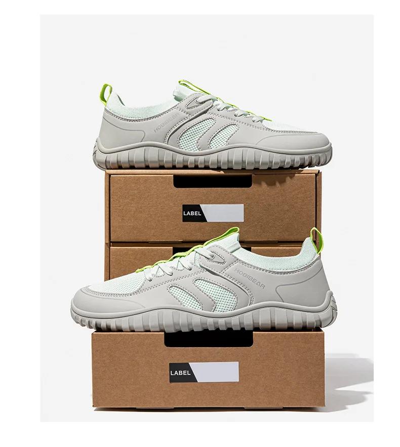 Wide Toe Running Sneakers Unisex Minimalist Mesh Breathable Shoes Artificial Leather Lace Up Walking Sneakers
