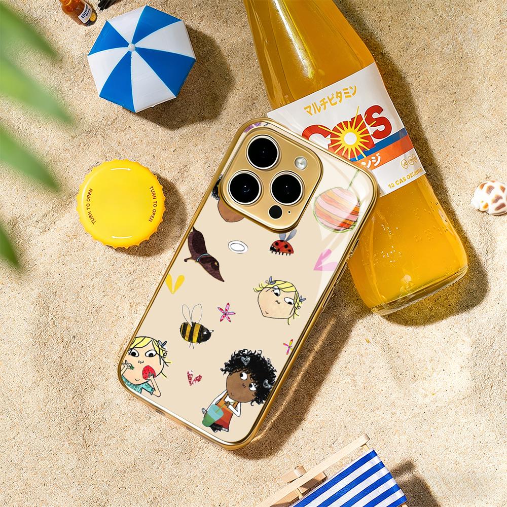 

Charlie and lola classic cartoon pattern Phone Case For iphone 17 16 15 14 13 12 11Pro Plus Max Gold-plated glass Phone Case iPhone 13 Pro Max