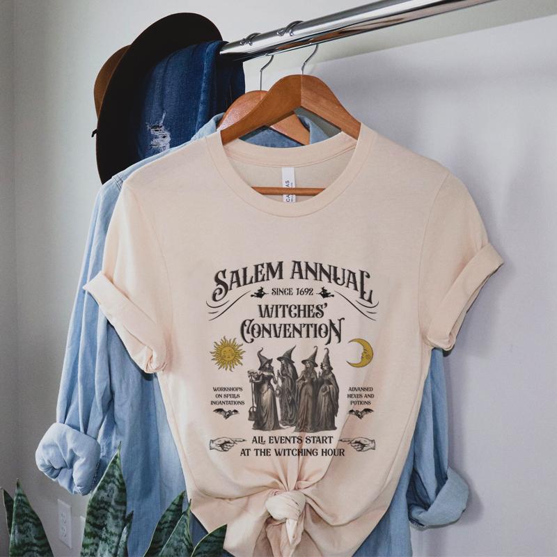 

Salem Witch TShirts for Women Vintage Funny Halloween T Shirts Short Sleeve Loose Trendy Cute Fall Holiday Graphic Tees Tops 4XL