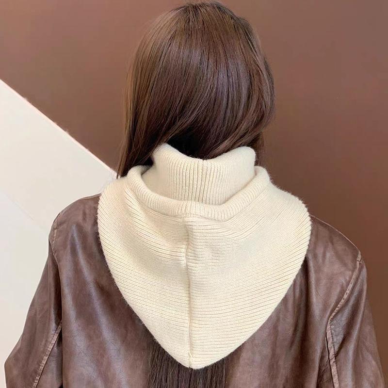 Winter Hooded Neck Collar Knitted Hats Women Men Pullover Balaclava Warm Ring Scarf Beanie Adjustable Drawstring One-Piece Caps