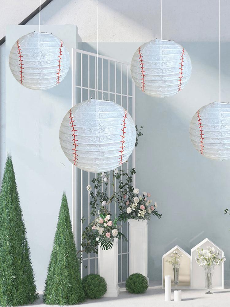 20cm Paper Lanterns Ball Hand Made Sports Theme Lantern Baseball/basketball/soccer Shape for Wedding Holiday Party Hanging Decor