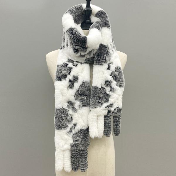 Natural Fur Scarf Fluffy Long Shawl Genuine Rex Rabbit Fur Hand Knitted Stylish Women Scarves In Winter Shawls 180cmx13cm