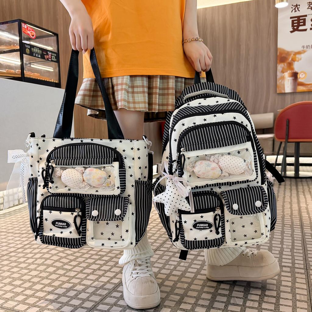 Schoolbag New Schoolbag Female Japanese Ins Cute Dopamine Contrasting Color College Style Primary and Secondary School Students Multi-compartment 