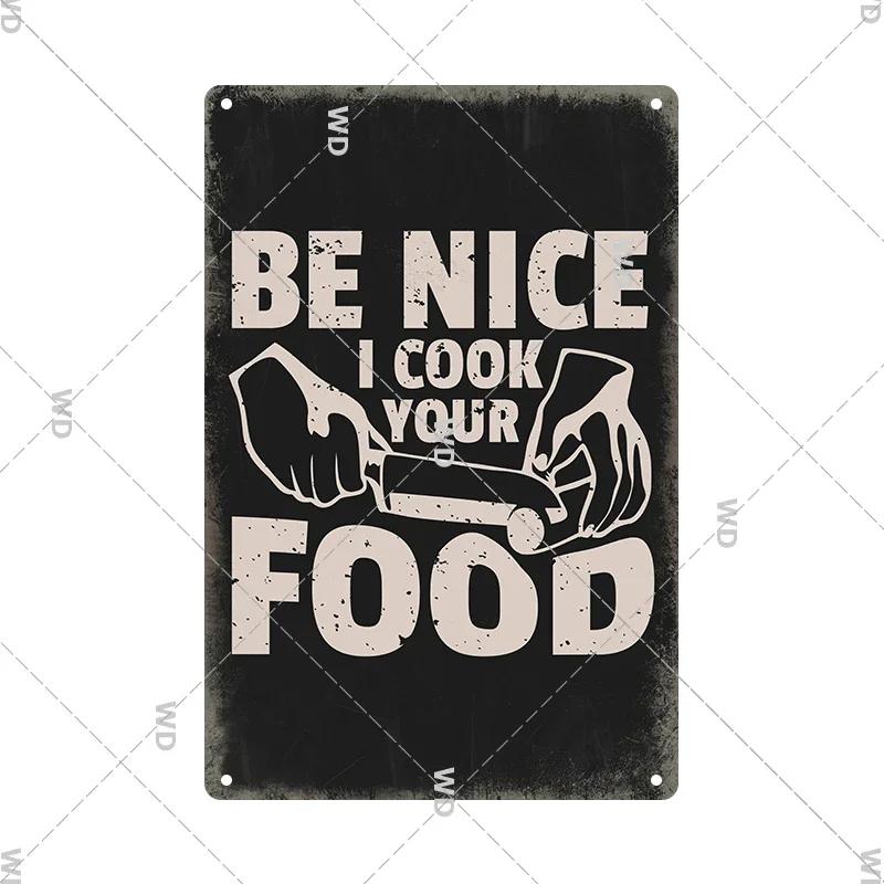 Retro Tin Sign Kitchen Rules Food Iron Painting Wall Art Metal Vintage Plaque Metal Posters for House Home Dinning Room Decor