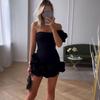Dámské večerní šaty Volán na jednom rameni Květinový dekor Úzký pas Pochva Bez rukávů Čistá barva Bez zad Bandeau Mini šaty Plesová párty Krátké šaty