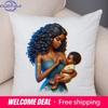Africa Mom And Baby Pillow Case Decor Cartoon Beautiful Black Women Cushion Cover For Sofa Home Short Plush Pillowcase 45X45Cm