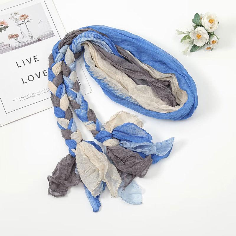 Women's Pliced Wrinkled Braided Scarf Versatile Sunshade and Sunscreen Scarf Travel Photography Scarf