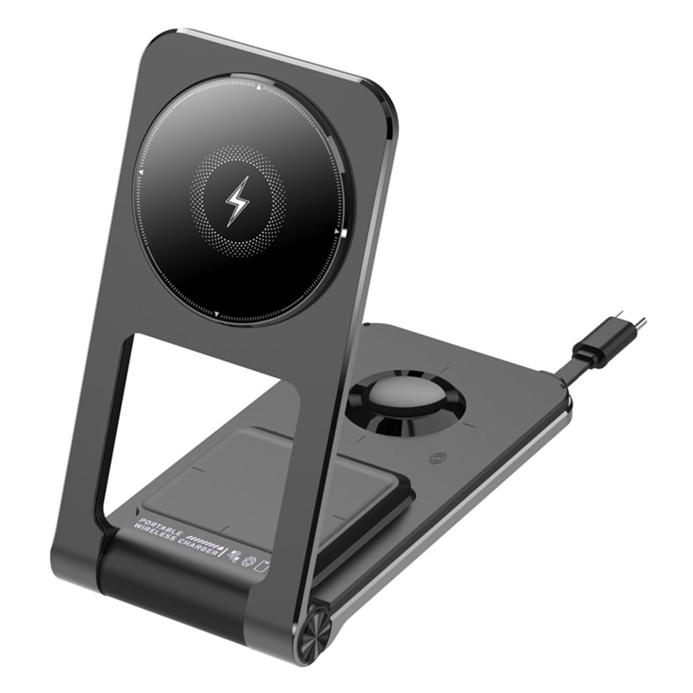 Încărcător wireless magnetic M2 pliabil 3 în 1 cu suport de telefon, cu cablu Type-C încorporat, încărcare rapidă de 15W