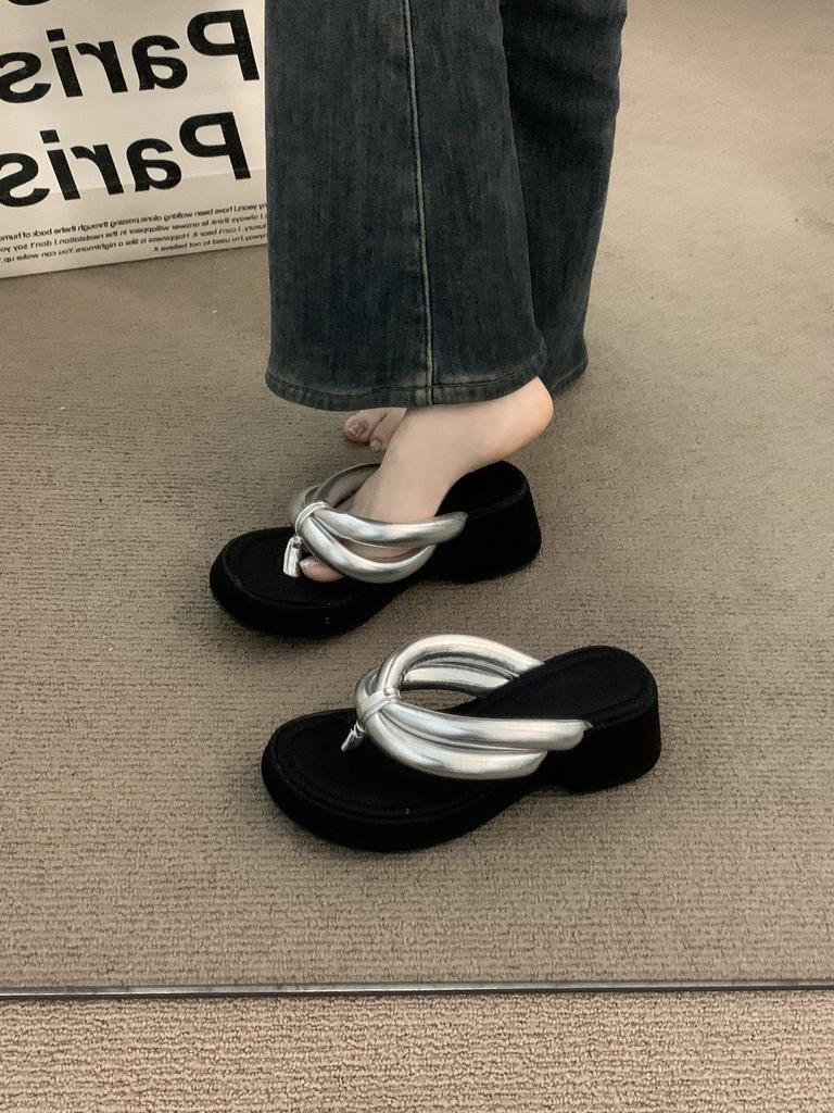 Niche muffin wedge heel fairy toe sandals female with skirt inner height-increasing slippers