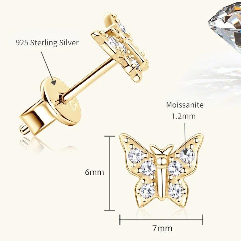 

Серьги-гвоздики с муассанитом и бриллиантами для женщин, серебро 925 пробы, оригинальные очаровательные рождественские серьги-бабочки, сертифицированные ювелирные изделия GRA 14K gold plate жёлтый
