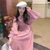 Women's spring clothing new French suit collar design can be sweet and salty medium and long skirt corduroy dress