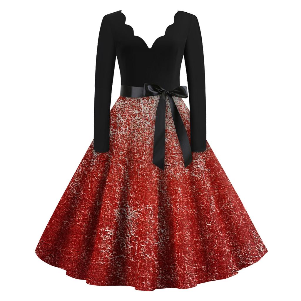Women's Casual Fashion Halloween Printed V-Neck Vintage Dress