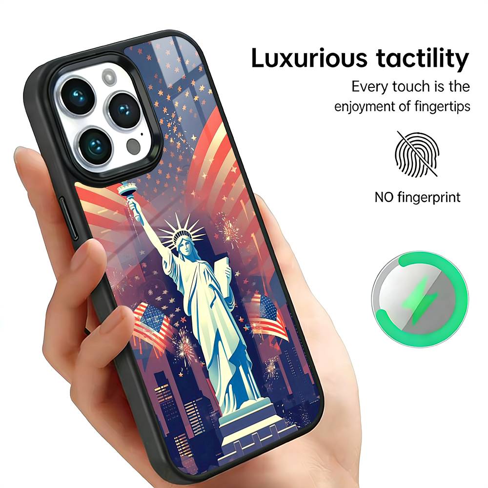 

Флаг Америки S-Статуя L-Свободы Чехол для телефона США Для iPhone17,16,15,14,13,12,11 Plus,Pro Max Для беспроводной зарядки Magsafe iPhone17Promax