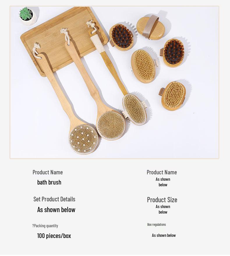 Wooden Boar Bristle Bath Brush with Long Handle for Scrubbing and Massage