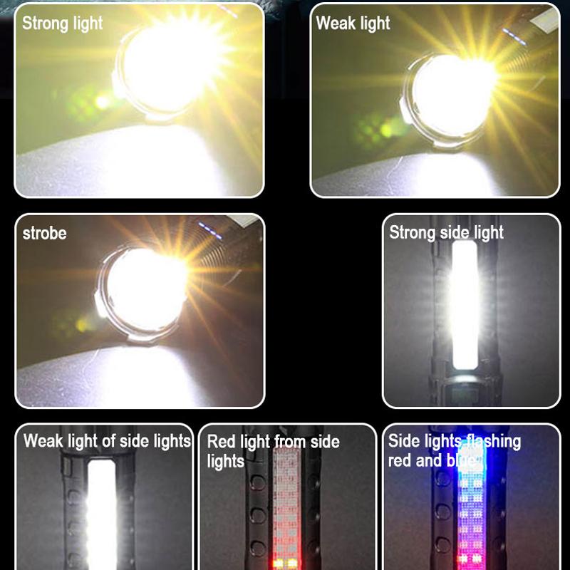 Lanternă LED Reîncărcabilă de Mare Putere cu Lumină Laterală, Lumină Tip Torță Pentru Camping în Aer Liber, Lumină de Drumeție, Lumină Intermitentă Puternică