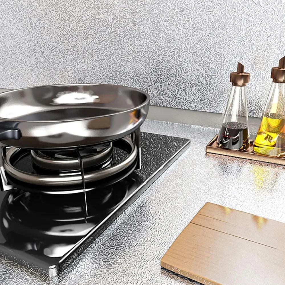 Kitchen Oil-proof Self Adhesive Stickers Anti Fouling High Temperature Waterproof Aluminum Foil Wallpaper Cabinet Contact Papers