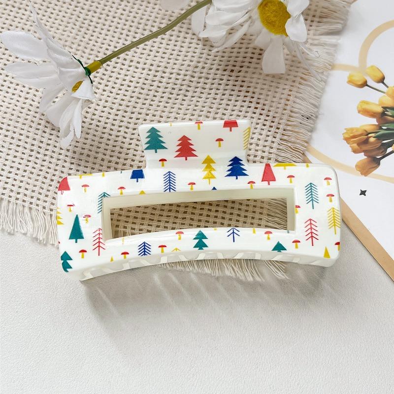 Uv-printed Square Hair Clips with A High-end Look. The Shark Clip Is Half-tied At The Back of The Head