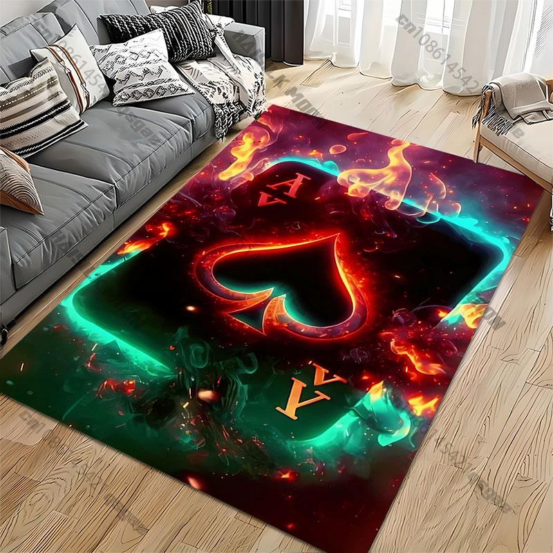 Fiery Glowing Ace of Spades Carpet Yoga Living Room Room Decor Children's Crawling Mat Doormat Area Rug Games Mat