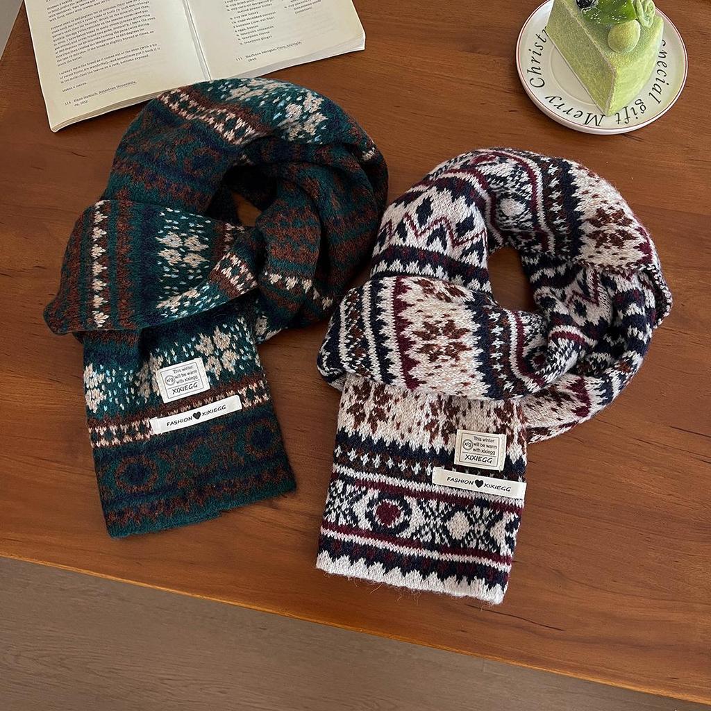 Retro Fair Isle Color Block Woolen Knit Scarf - Unisex Winter Fashion Snood