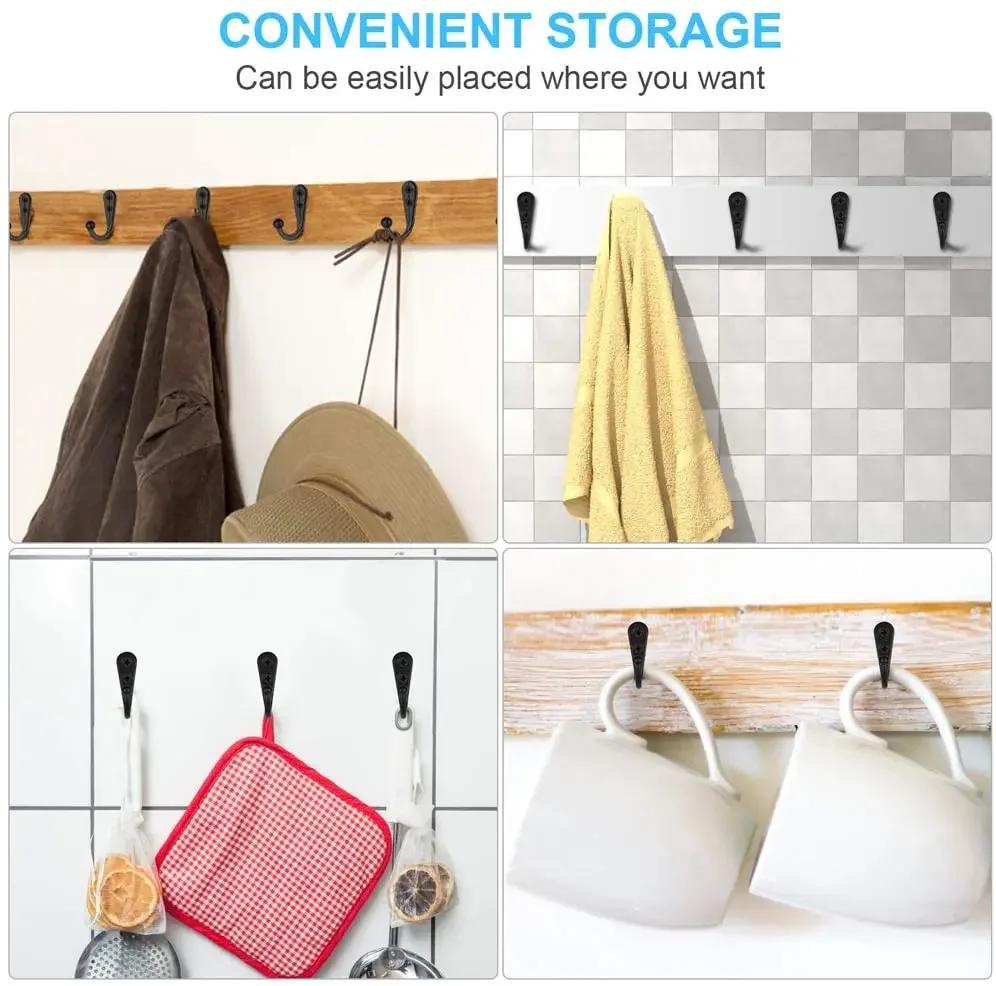 10pc Wall Mounted Single Coat Hanger Hook Rustic Robe Hook Black Metal Towel Hook Classic Style Hanger for Hat Key Closet Bag Backpack
