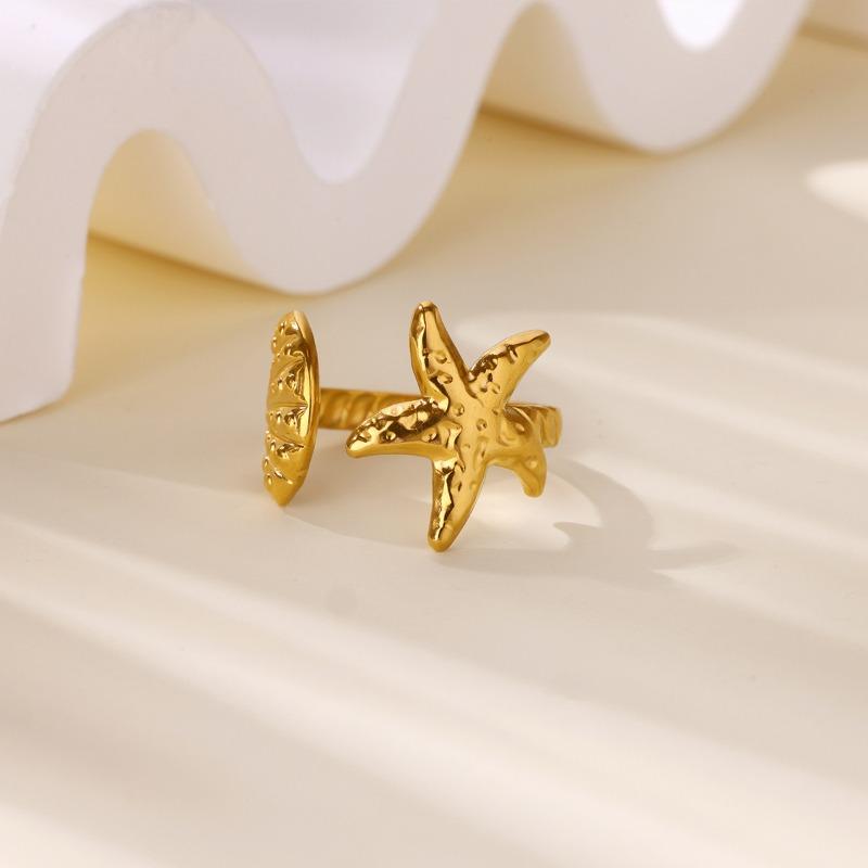 Wind trend ocean wind multiple scallop ring gold and silver color scheme titanium steel fashion exquisite jewelry