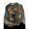 Funny Animal Design Retro Men 3D Printing Street Casual Daily Gray Long Sleeved Round Neck Shirt Spring And Autumn Clothing