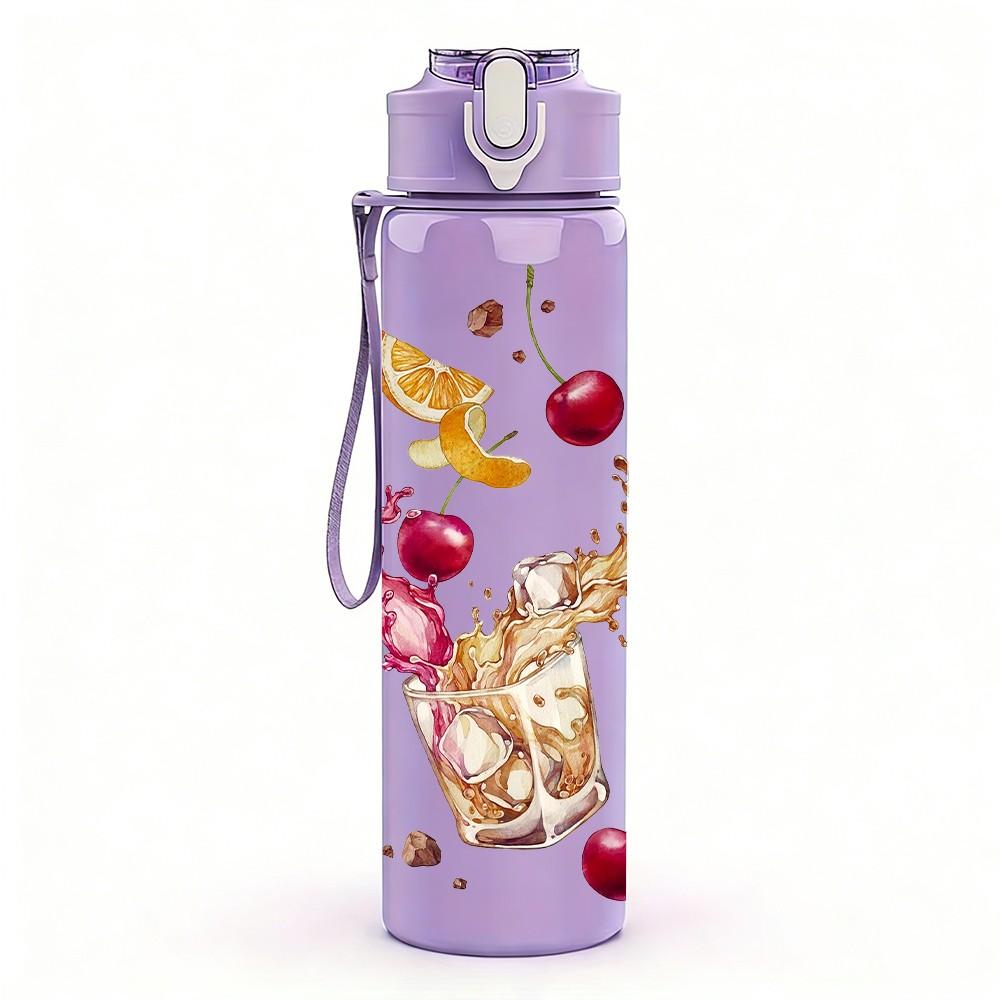 1PC Wine Glass Cherry Fruit Festive Party Art 750ml Color Plastic Sports Water Bottle Leakproof Flip Straw Lid Suitable for Sports Office Home Use