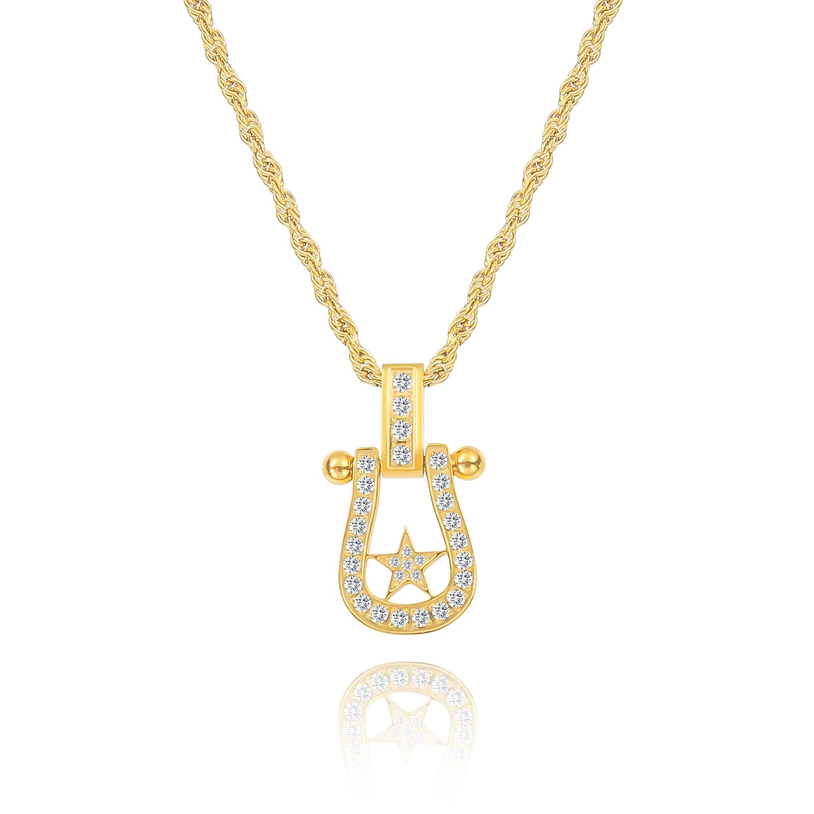 

[Lucliss] 316L Horseshoe Necklace, Star Necklace, Gold