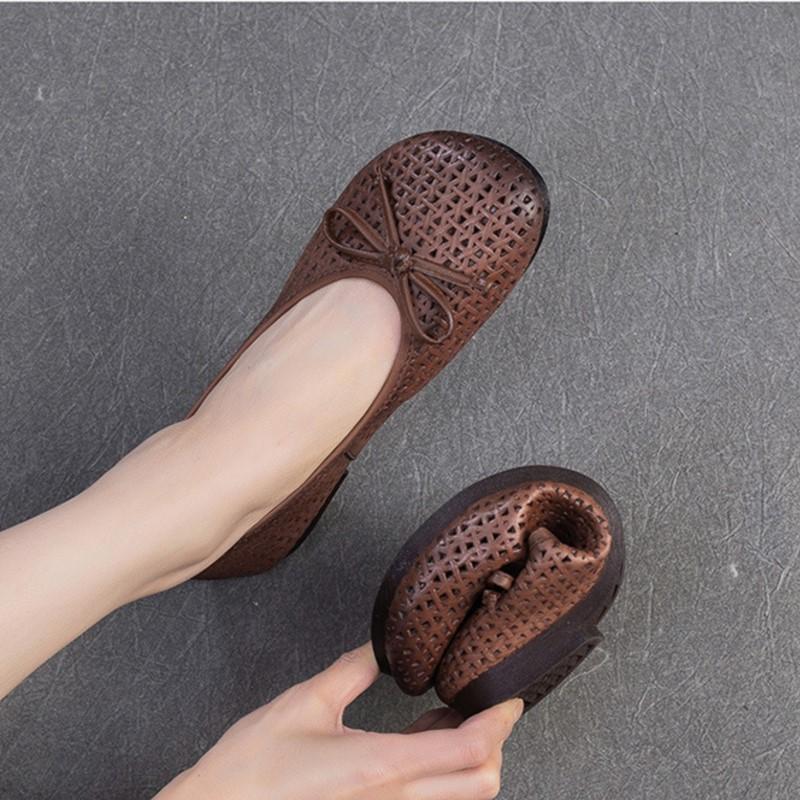 GKTINOO 2025 Summer New Retro Bow Flats Soft Soled Comfortable Shallow Hollow-out Breathable Casual Women's Shoes