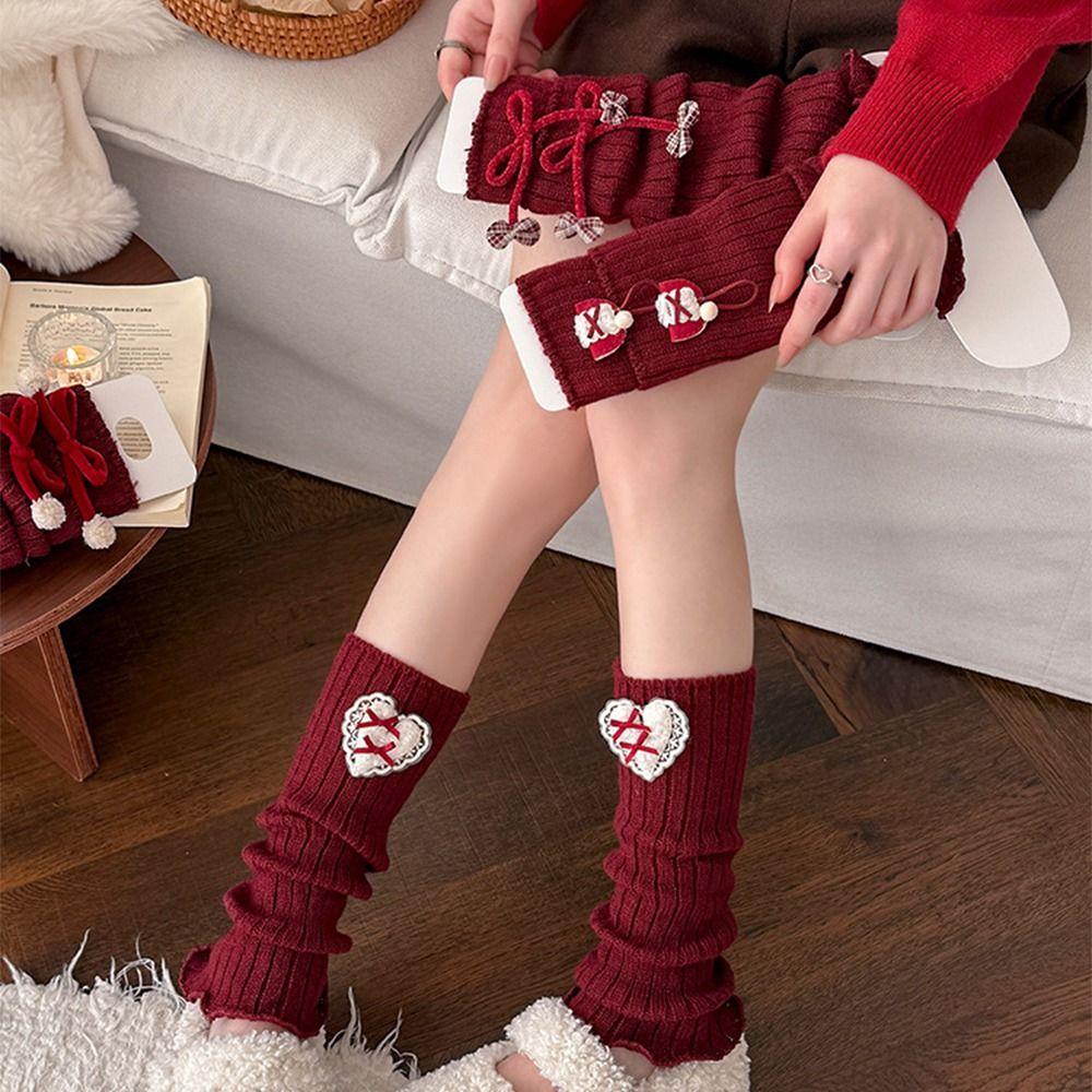 Bow Design Furry Leg Warmers Middle Tube Lolita Boots Cover Knitted Leg Warmers  Autumn Winter