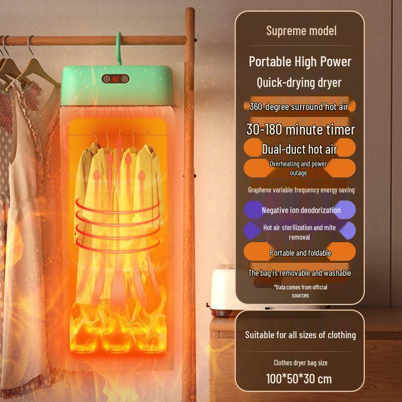 Automatic Compact Smart Clothes Dryer for Dorms & Homes Basic: Foldable & Portable зелёный/небо