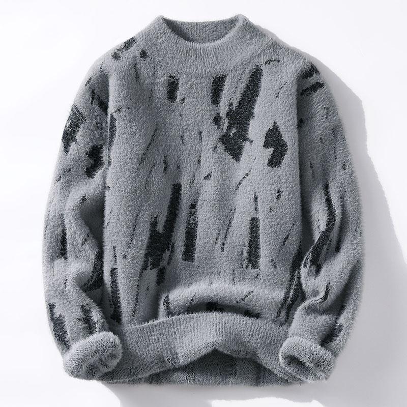 Men's Graffiti Print Semi-High Neck Thick Sweater Knitwear