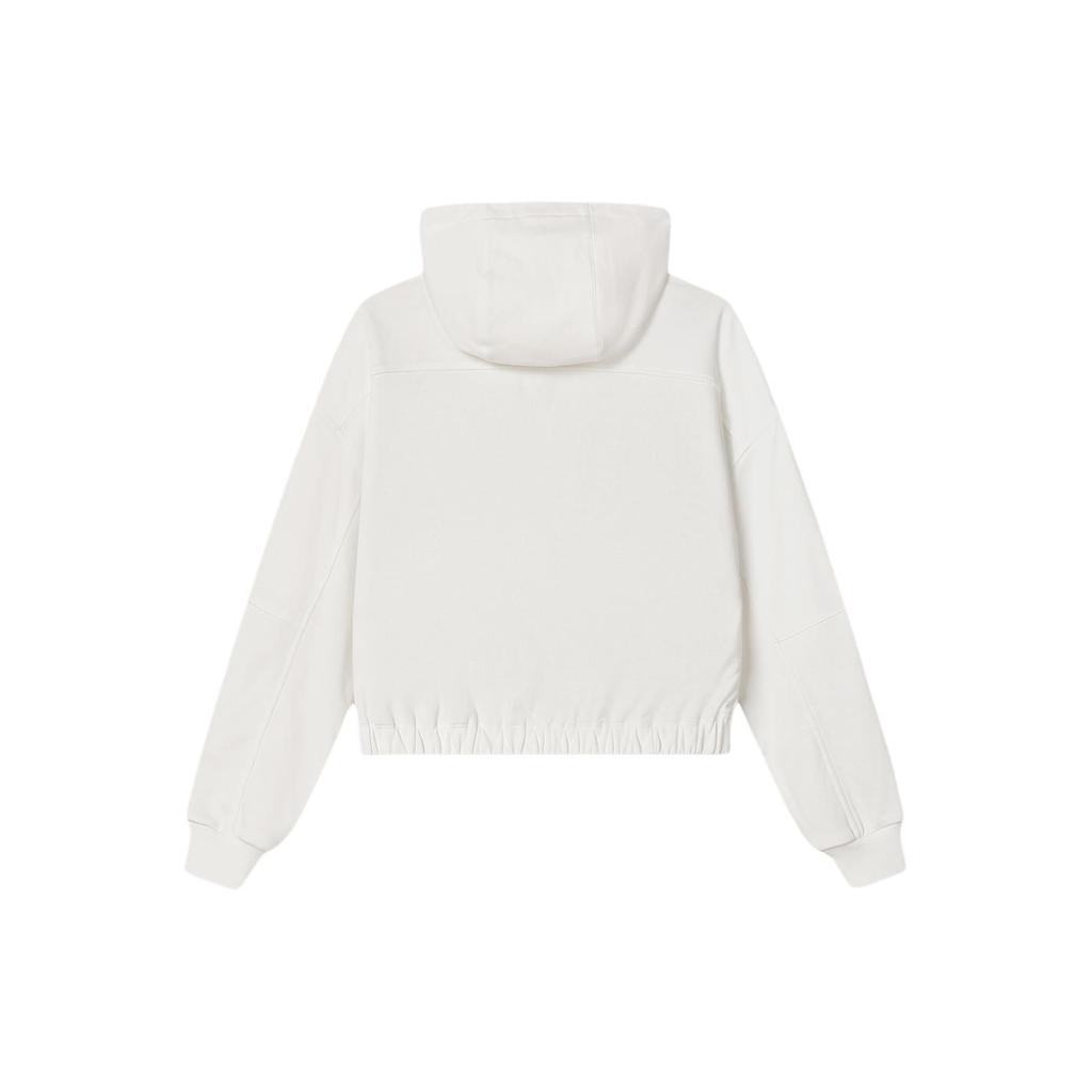FILA Letter Print Hooded Casual Knit Jacket Women jackets Cloud-Mushroom-White F11W419505F-WT